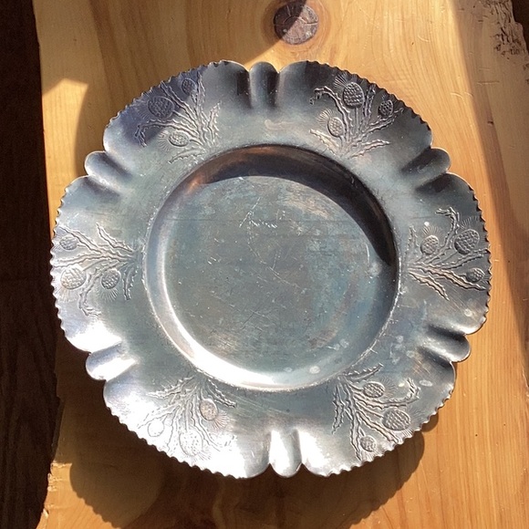 Vintage Other - ⚜️ PEWTER CONEFLOWER SILVER VINTAGE ORNATE TRAY 10” Art Nouveau EVC